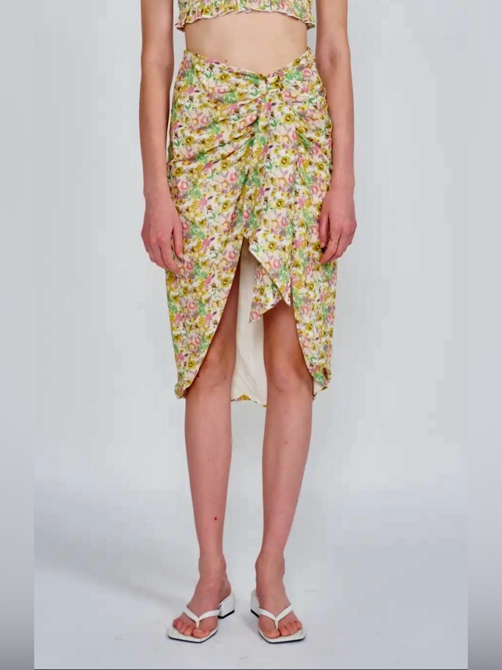 Emory Park Floral Draped Faux Wrap Midi Skirt - Asymmetrical High-Low